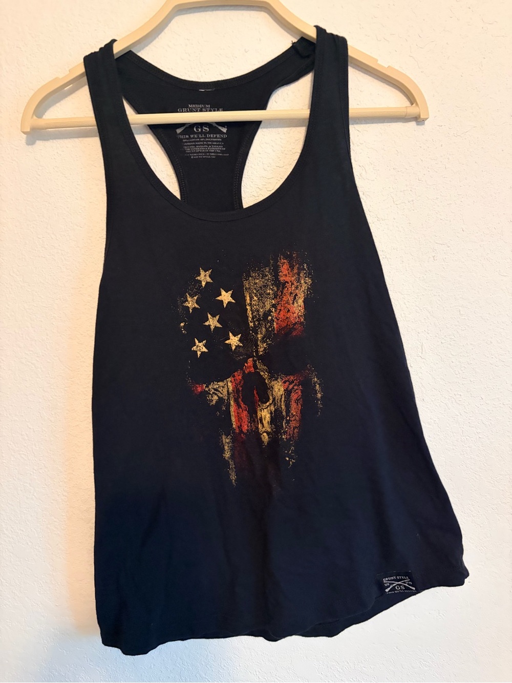 Grunt Style Women’s American Flag Skull Racerback Tank Top Black M